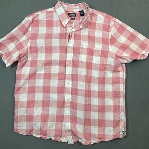 Chaps Shirt Mens Size 2XL Red Plaid Linen Blend‎ Short Sleeve Lightweight Shirt